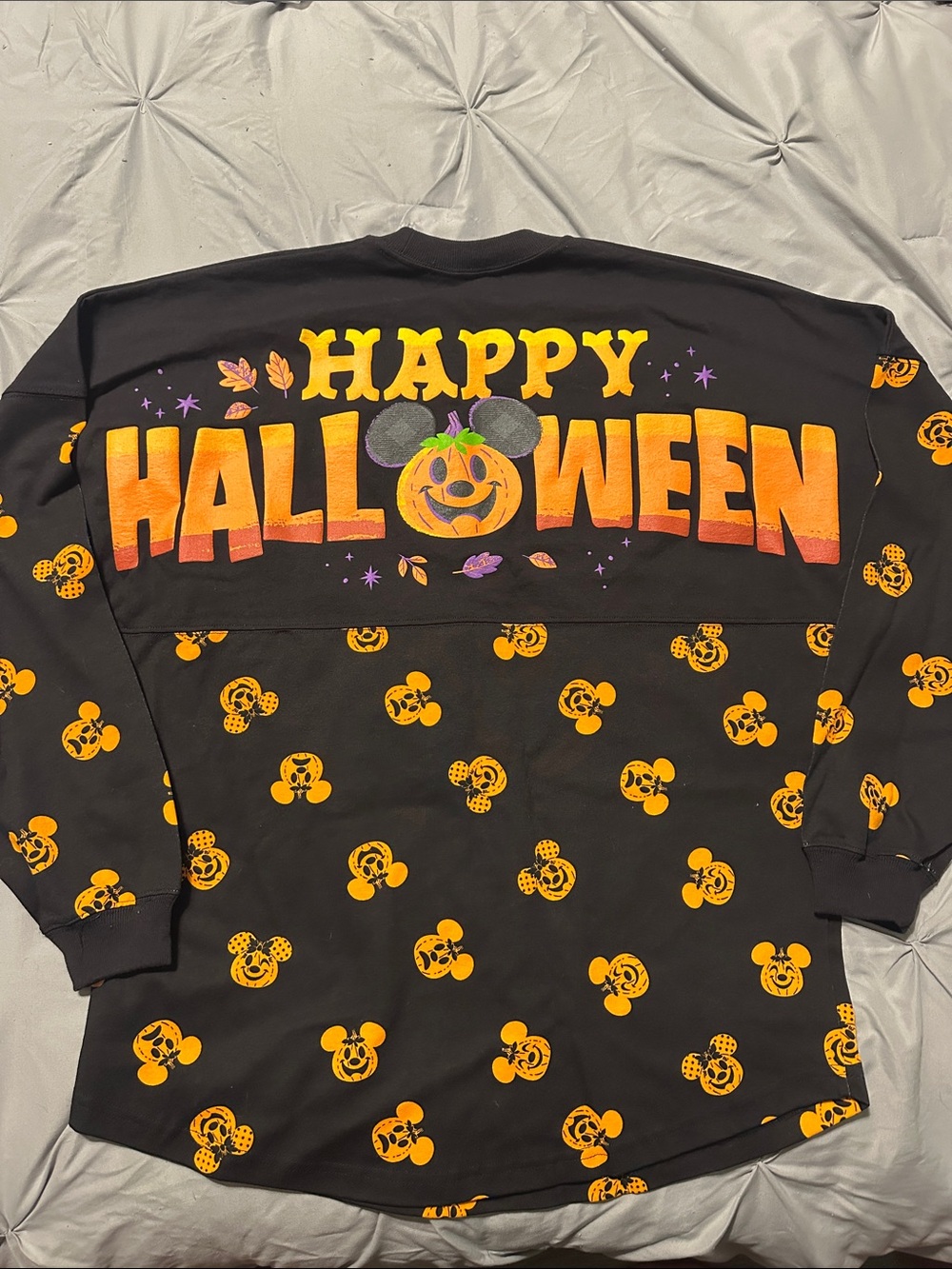 Adult Halloween Mickey Pumpkin Long-Sleeve Jersey- Black & Orange